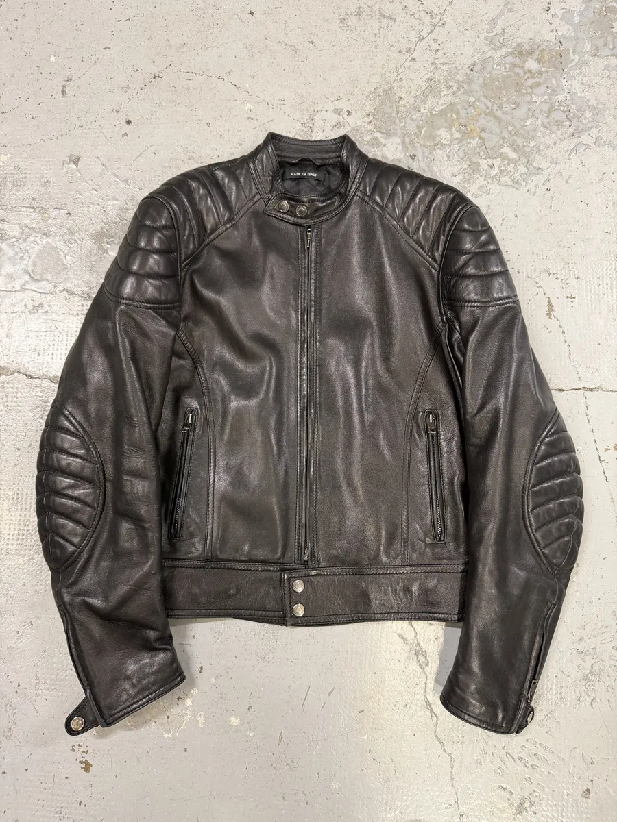 2000s Gucci Black Padded Biker Leather Jacket by Tom Ford