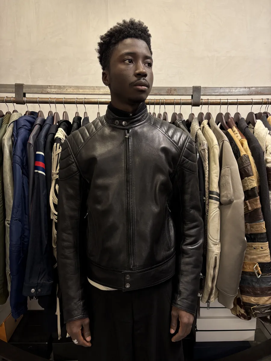 2000s Gucci Black Padded Biker Leather Jacket by Tom Ford - Image 2