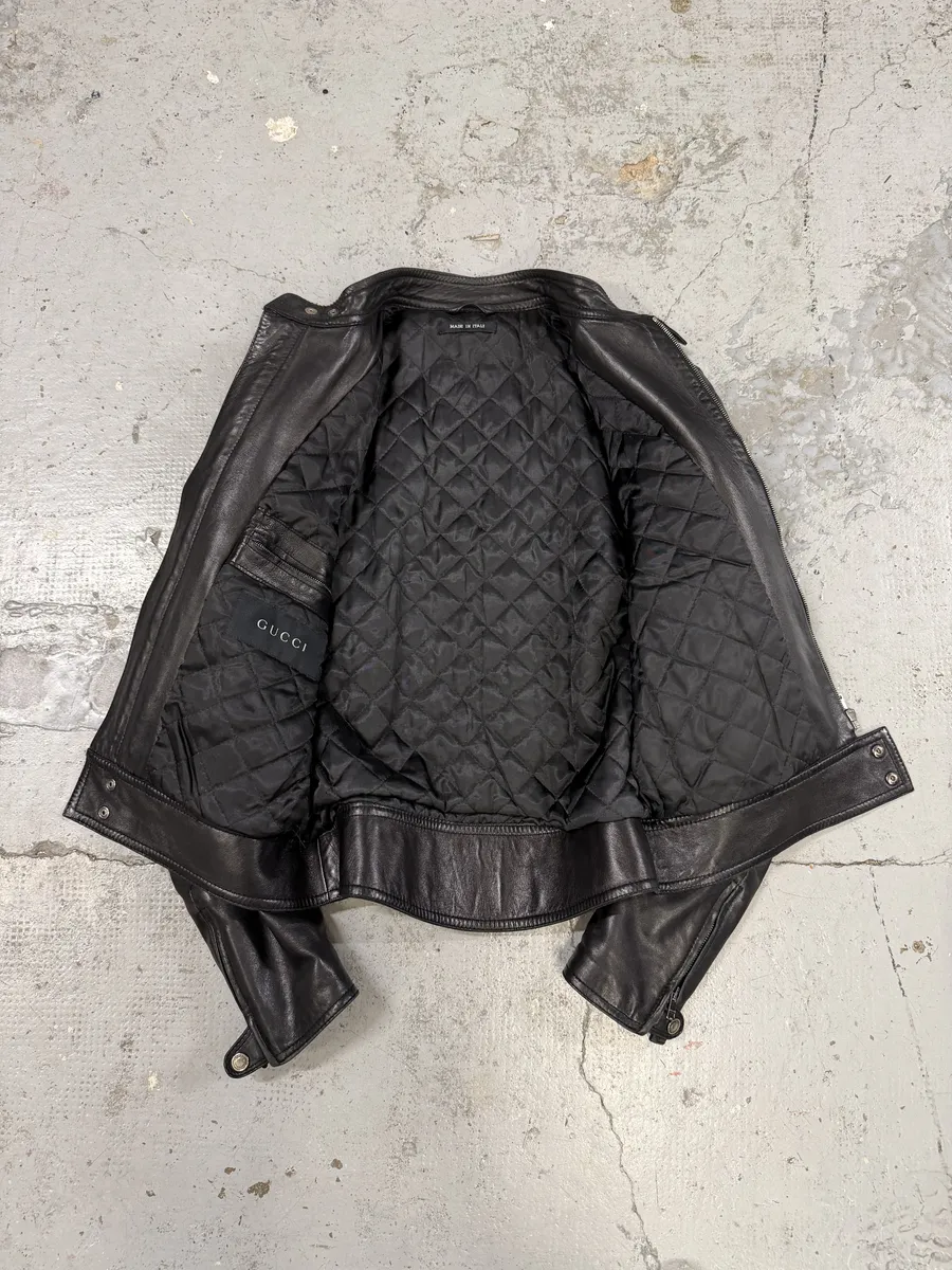2000s Gucci Black Padded Biker Leather Jacket by Tom Ford - Image 6