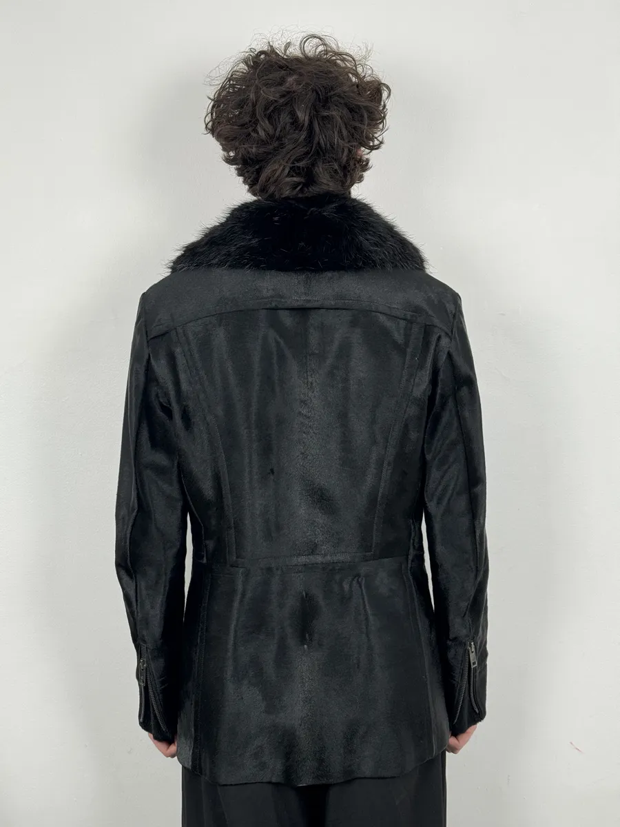 2000s Gucci Black Pony Fur Leather Multi Zips Long Jacket by Tom Ford - Image 3