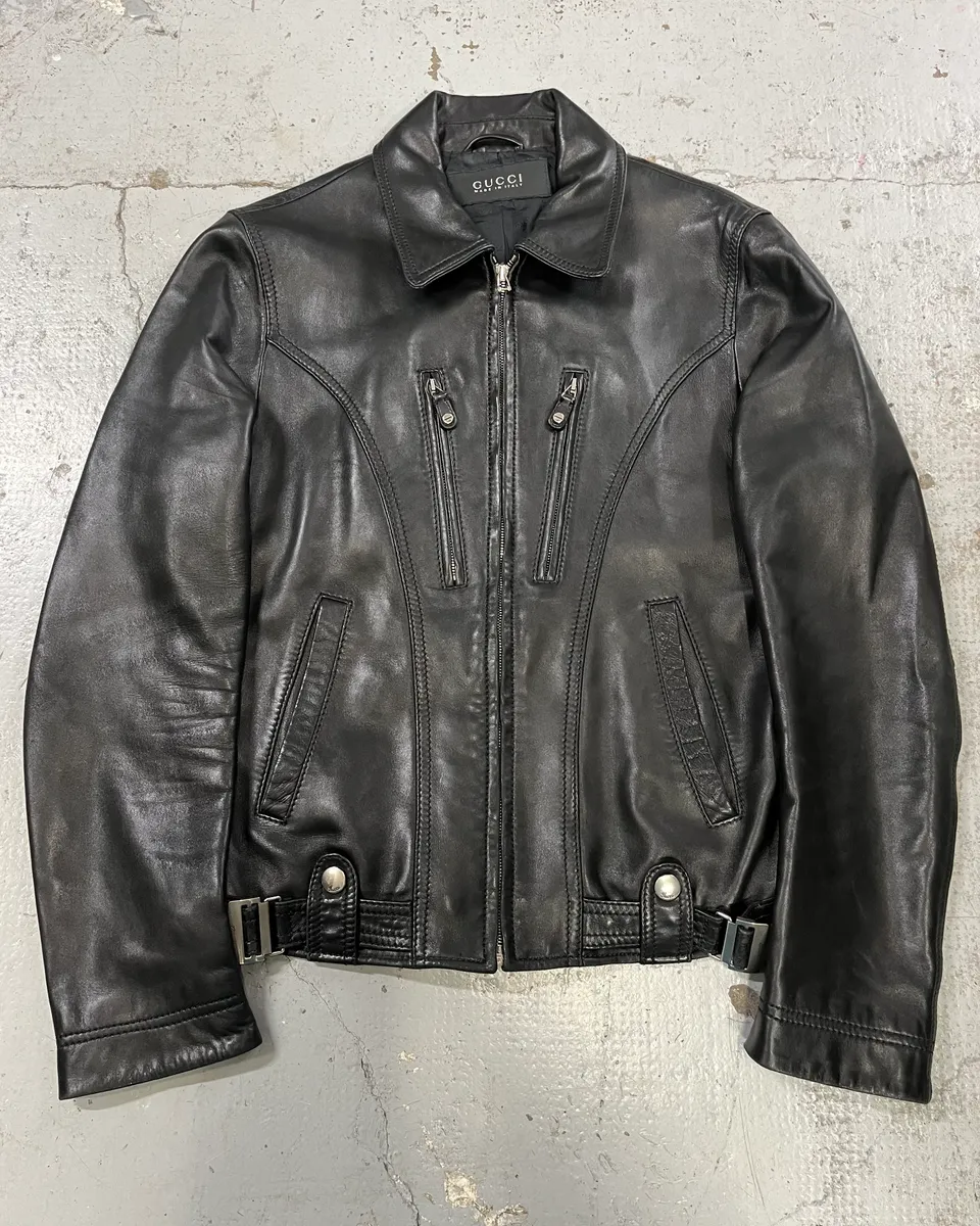 2000s Gucci Black Premium Biker Leather Jacket - Image 4