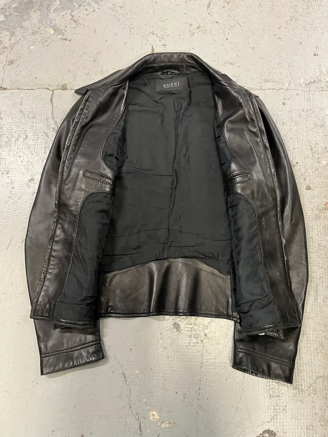 2000s Gucci Black Premium Biker Leather Jacket - Image 8