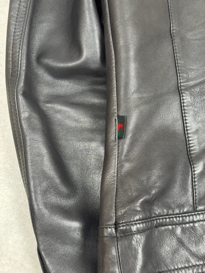 2000s Gucci Black Premium Biker Leather Jacket - Image 9