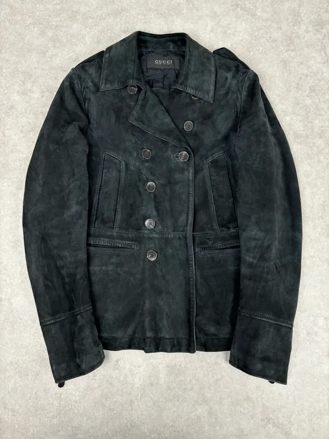 2000s Gucci Black Suede Leather Double-Breasted Premium Jacket by Tom Ford - Image 8