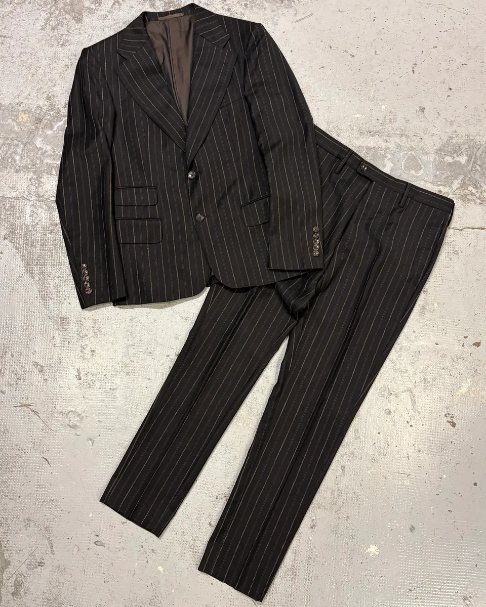 2000s Gucci Black Wool Pinstriped Suit by Tom Ford
