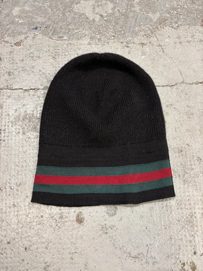 2000s Gucci Black Wool Striped Beanie - Image 6