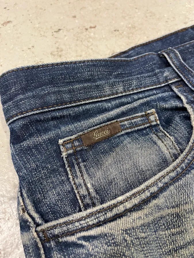2000s Gucci Blue Eroded Denim Jeans - Image 4