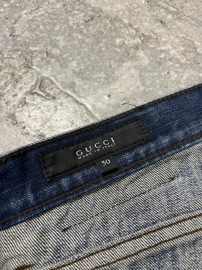 2000s Gucci Blue Eroded Denim Jeans - Image 8