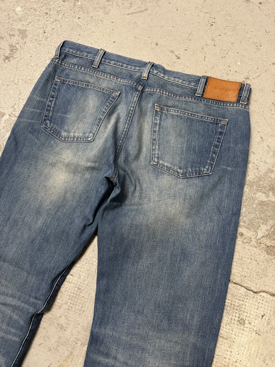 2000s Gucci Blue Faded Straight Denim Jeans - Image 9