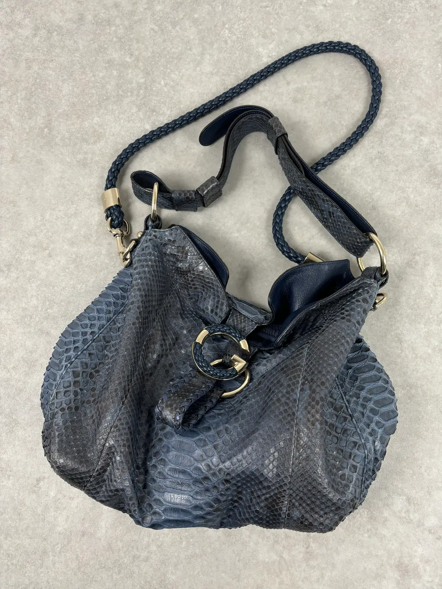 2000s Gucci Blue Python Navy Leather Bag by Tom Ford - Image 6