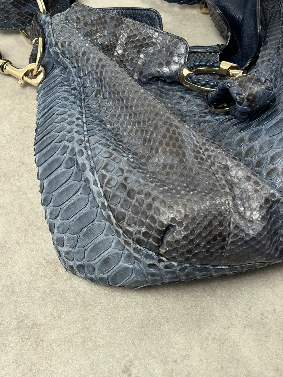 2000s Gucci Blue Python Navy Leather Bag by Tom Ford - Image 9