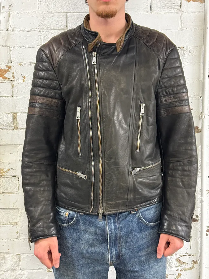 2000s Gucci Brown Asymmetrical Zip Biker Leather Jacket - Image 2