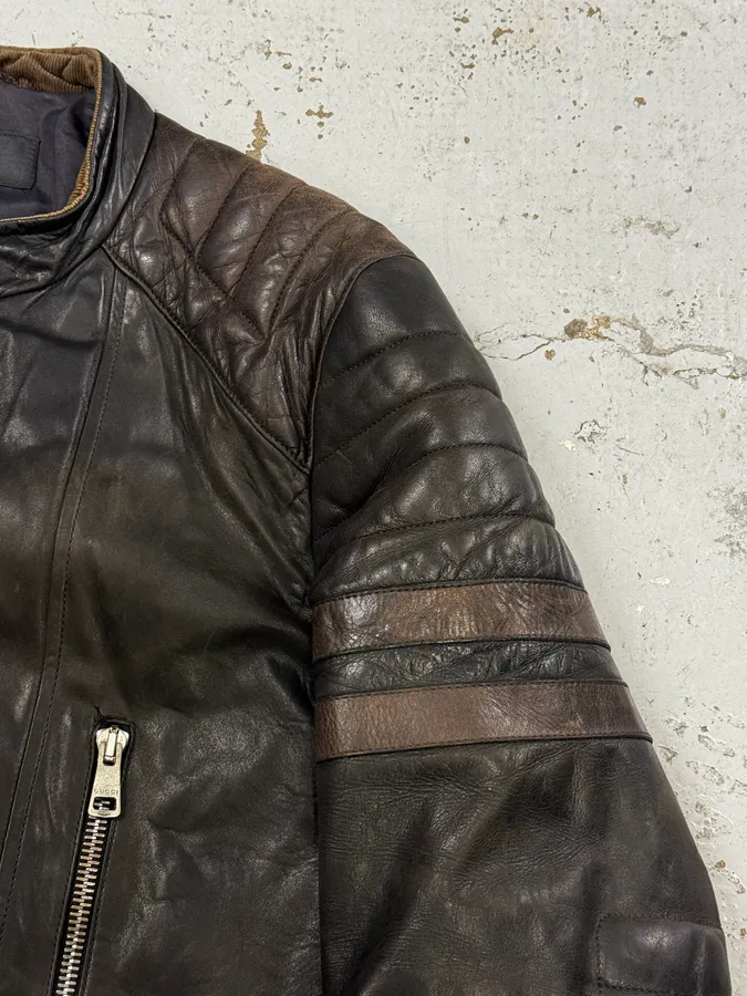 2000s Gucci Brown Asymmetrical Zip Biker Leather Jacket - Image 9