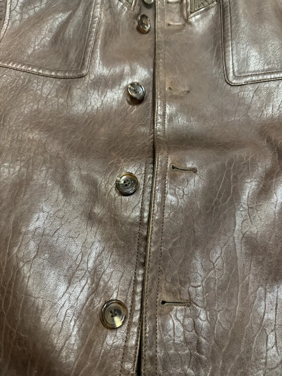 2000s Gucci Brown Buttoned Minimalistic Leather Jacket - Image 10