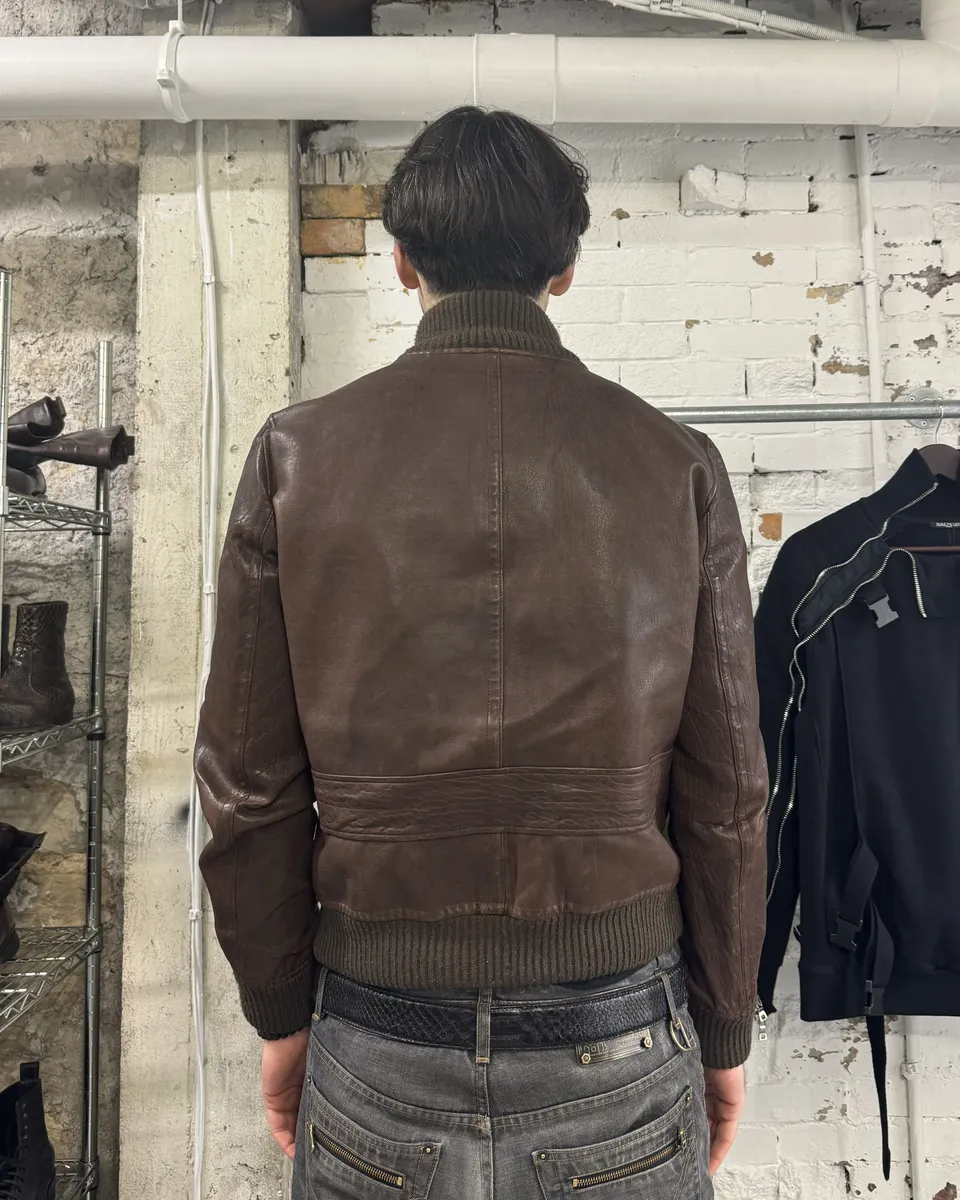 2000s Gucci Brown Buttoned Minimalistic Leather Jacket - Image 4