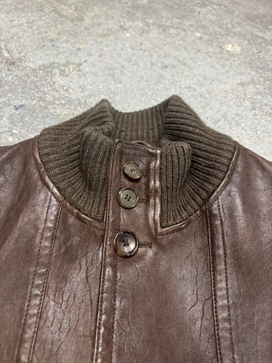 2000s Gucci Brown Buttoned Minimalistic Leather Jacket - Image 8