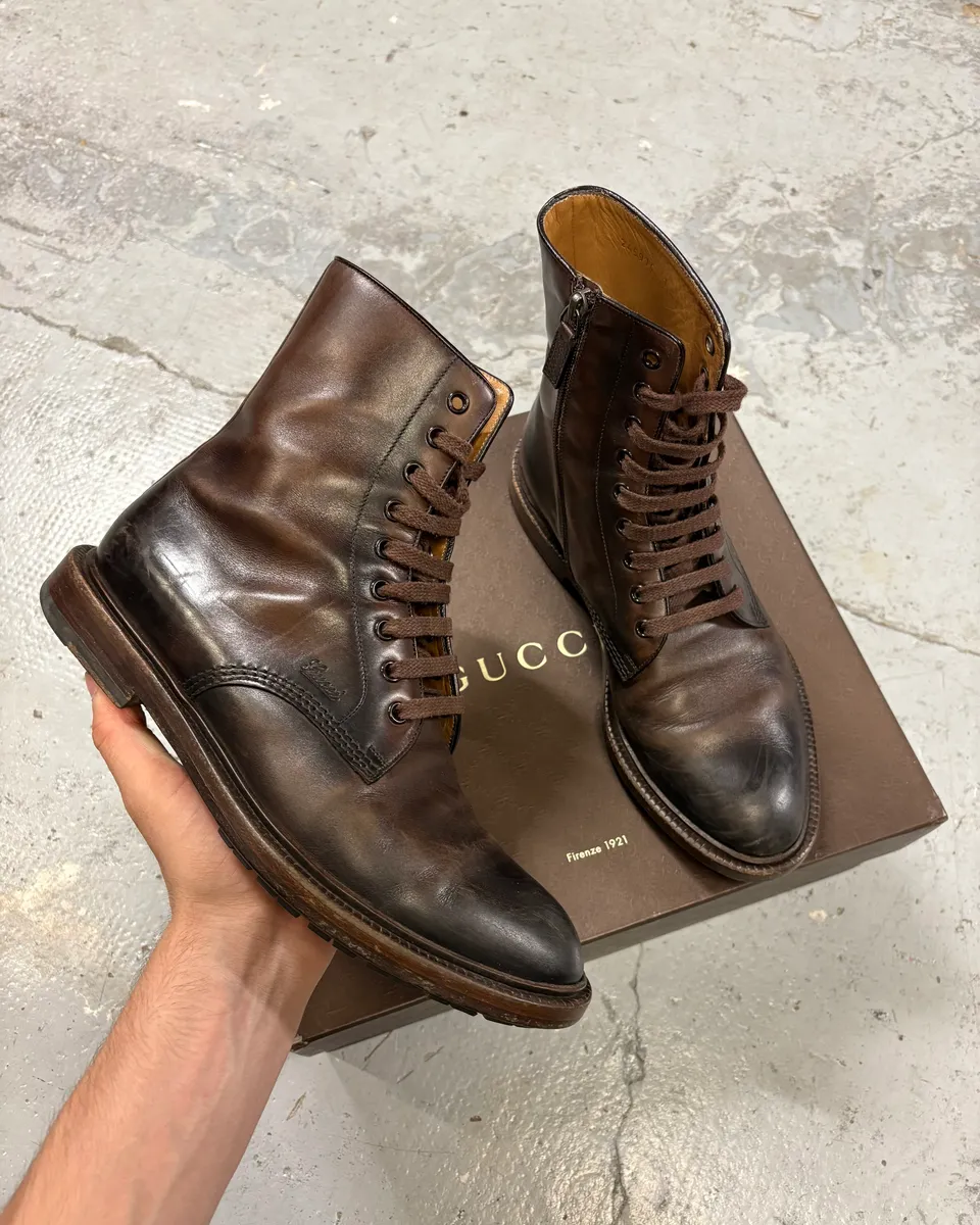 2000s Gucci Brown Eroded Leather Boots