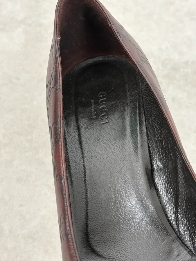 2000s Gucci Brown Monogram Leather Heels - Image 10