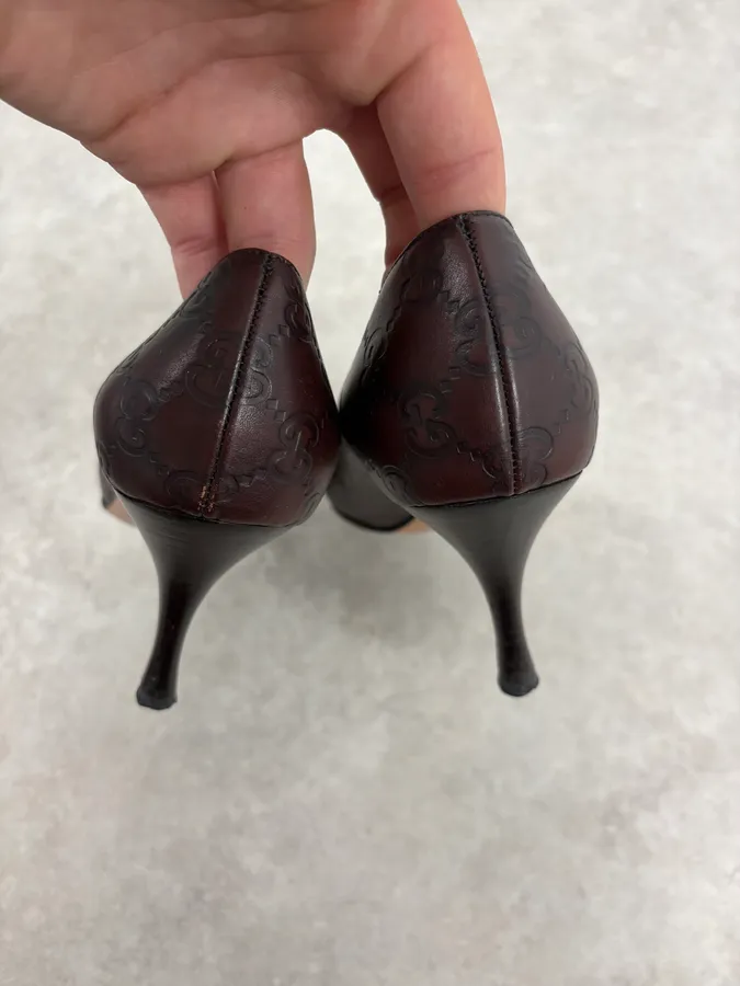 2000s Gucci Brown Monogram Leather Heels - Image 8