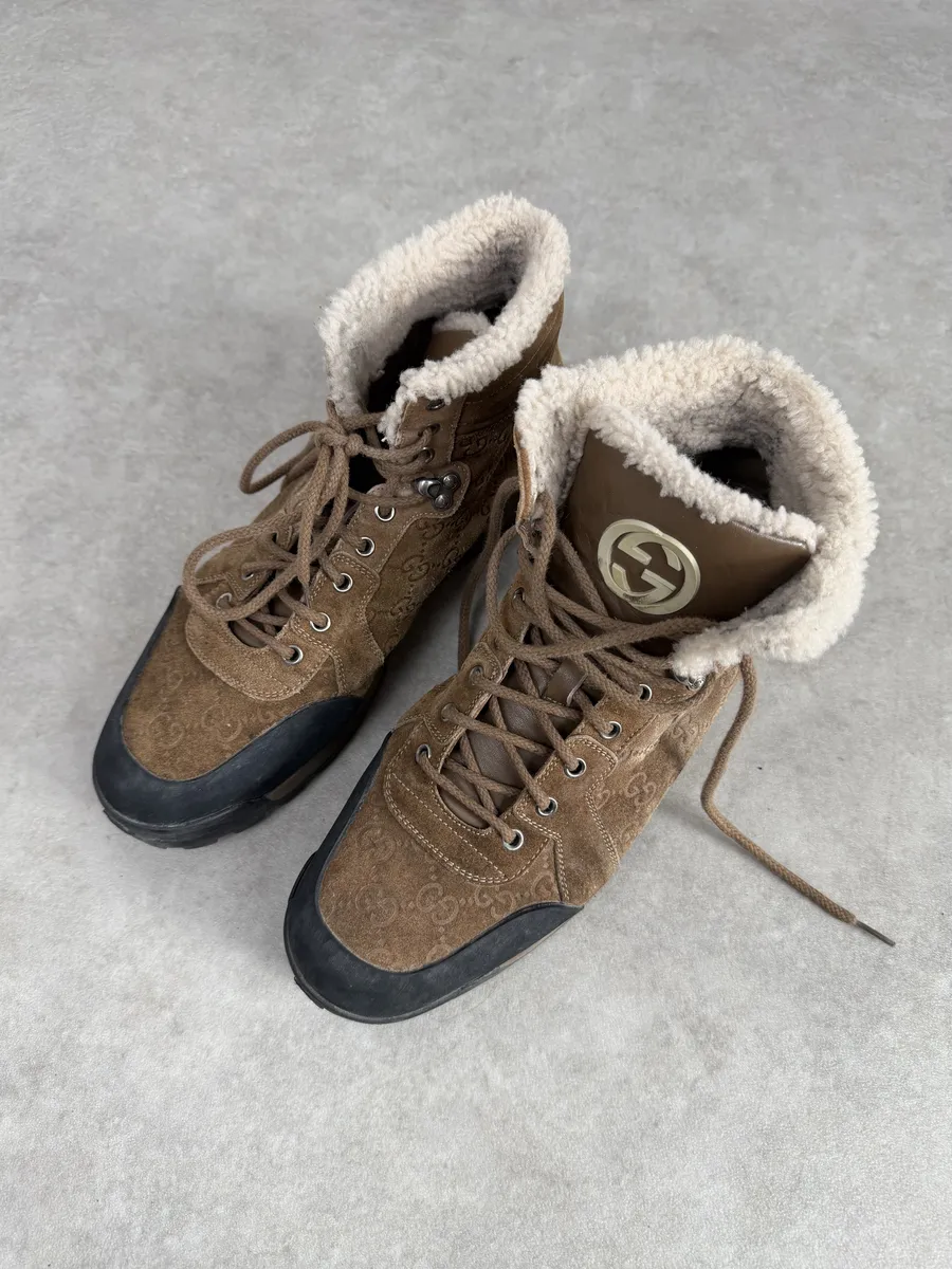 2000s Gucci Brown Nebraska Monogram Hiking Boots - Image 9