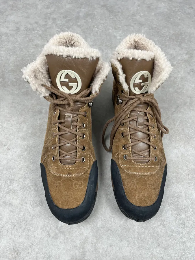 2000s Gucci Brown Nebraska Monogram Hiking Boots - Image 2