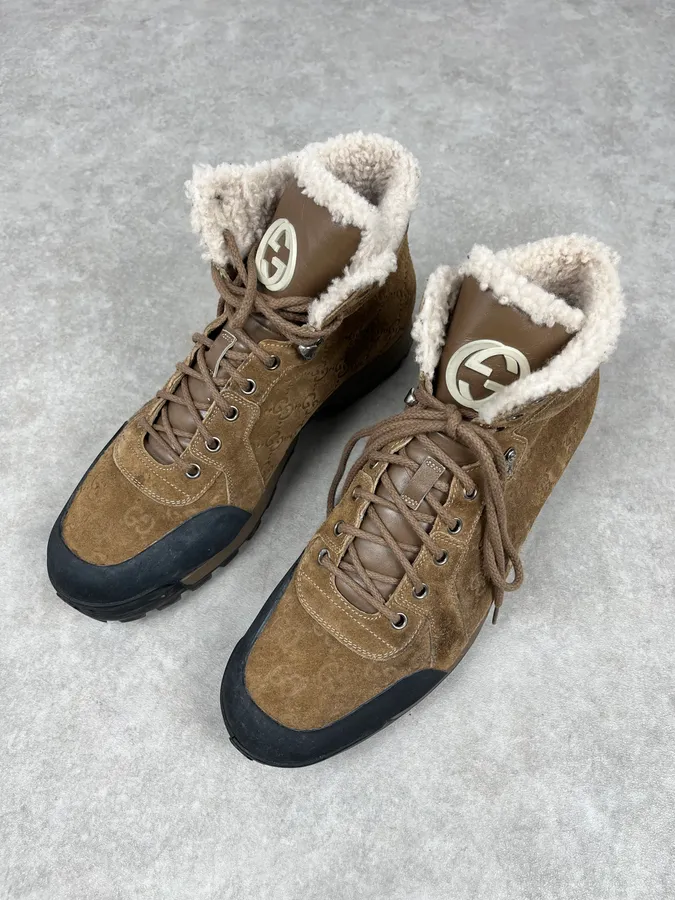 2000s Gucci Brown Nebraska Monogram Hiking Boots - Image 4