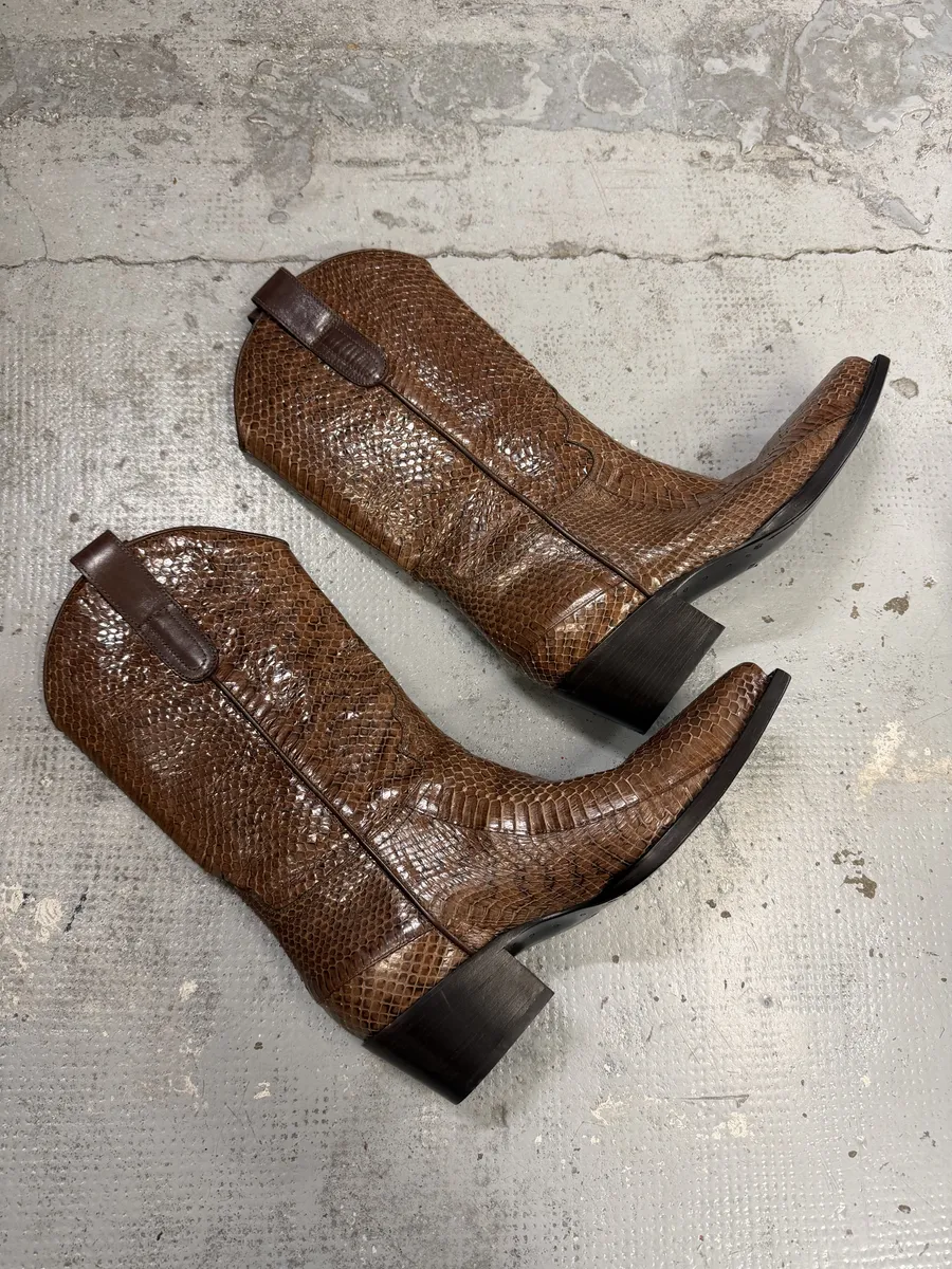 2000s Gucci Brown Python Leather Ankle Boots - Image 10