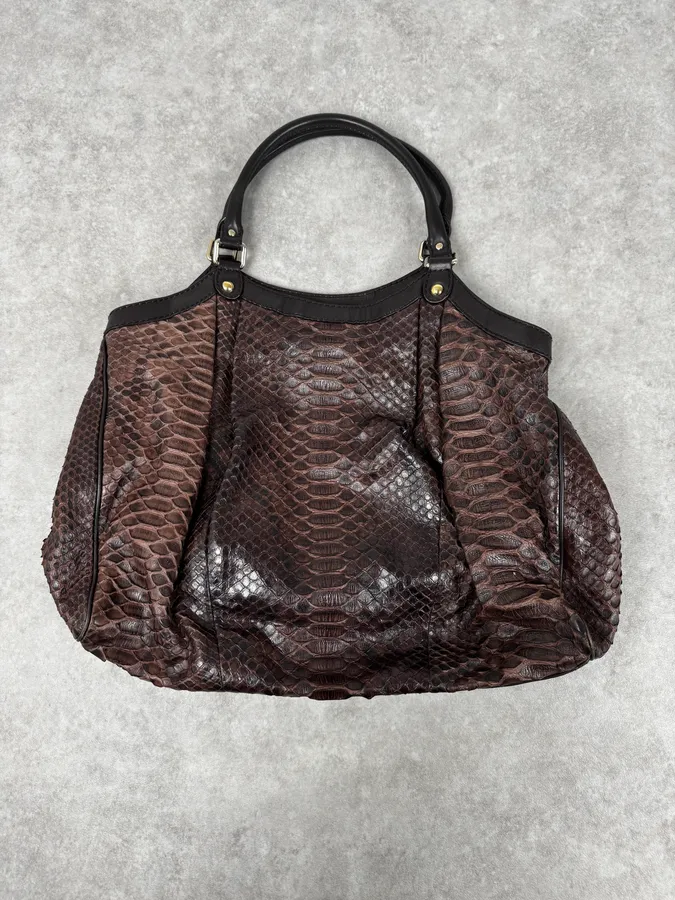 2000s Gucci Brown Python Leather Sukey Handle Bag - Image 5