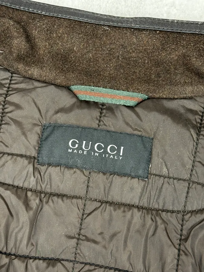 2000s Gucci Brown Quilted Leather Jacket - Image 15