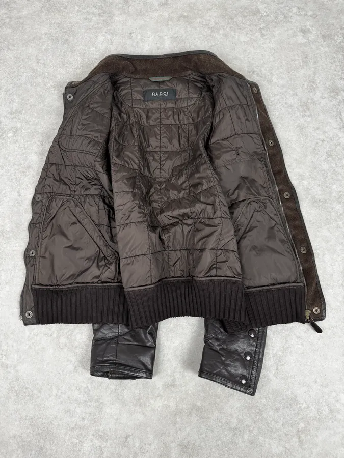 2000s Gucci Brown Quilted Leather Jacket - Image 8