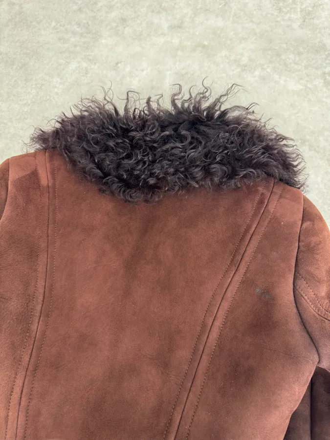 2000s Gucci Brown Shearling Leather Buttoned Jacket - Image 8