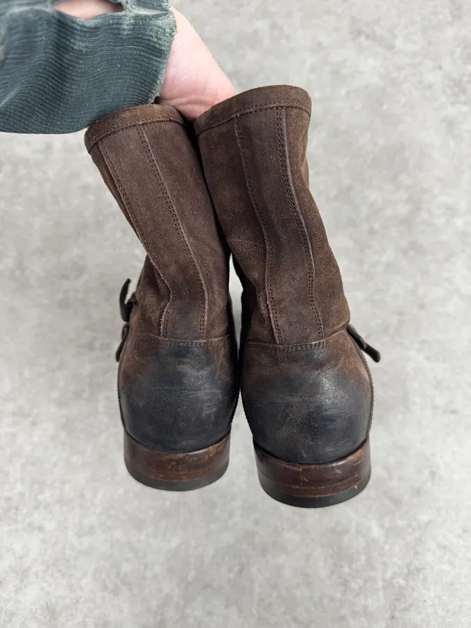 2000s Gucci Brown Suede Biker Double Buckle Boots - Image 6