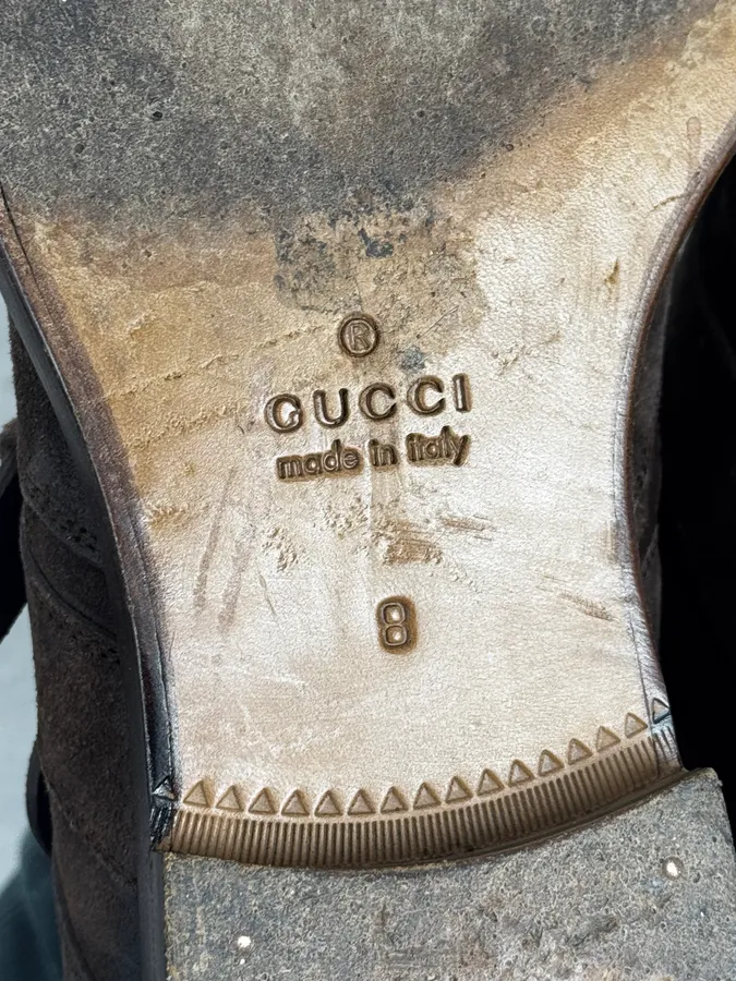 2000s Gucci Brown Suede Biker Double Buckle Boots - Image 8
