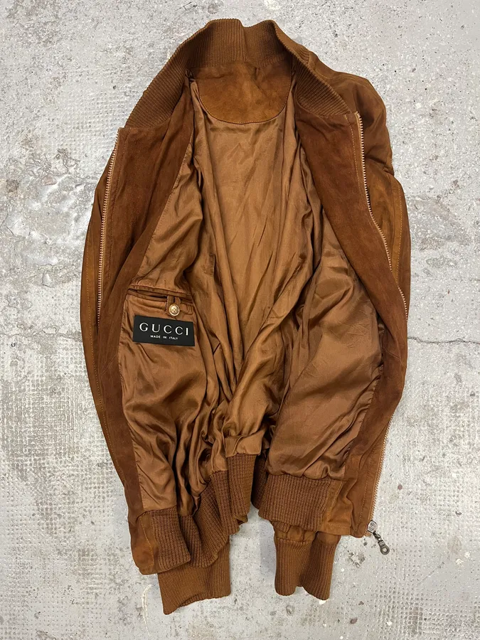 2000s Gucci Brown Suede Bomber Jacket - Image 7