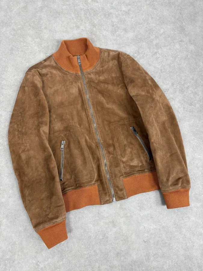 2000s Gucci Brown Suede Leather Bomber Jacket - Image 4