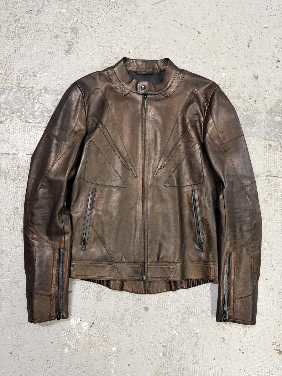 2000s Gucci Brut Avant-Garde Biker Leather Jacket by Tom Ford