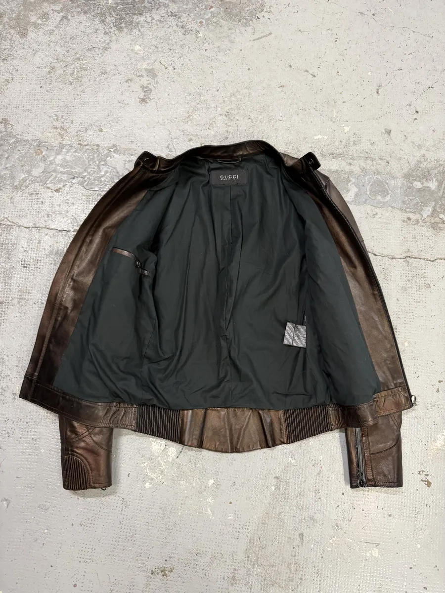 2000s Gucci Brut Avant-Garde Biker Leather Jacket by Tom Ford - Image 11