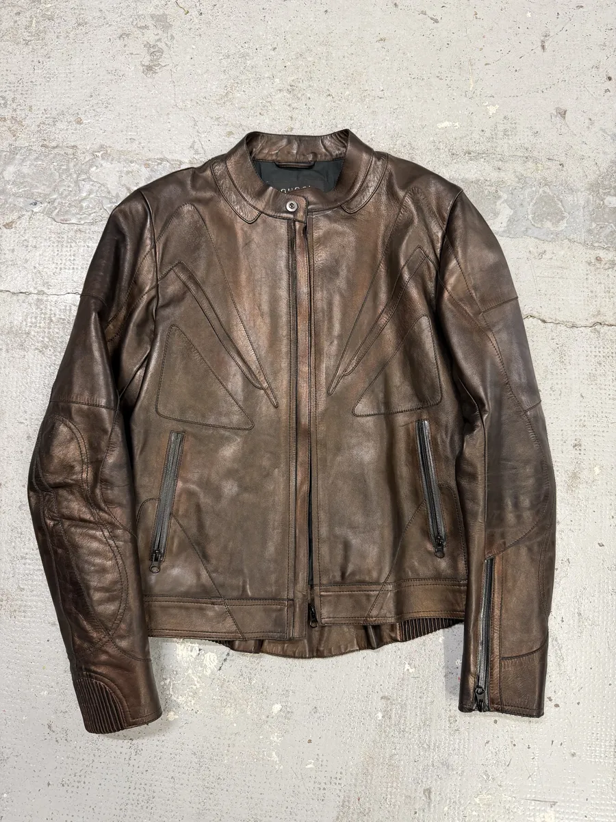 2000s Gucci Brut Avant-Garde Biker Leather Jacket by Tom Ford - Image 7