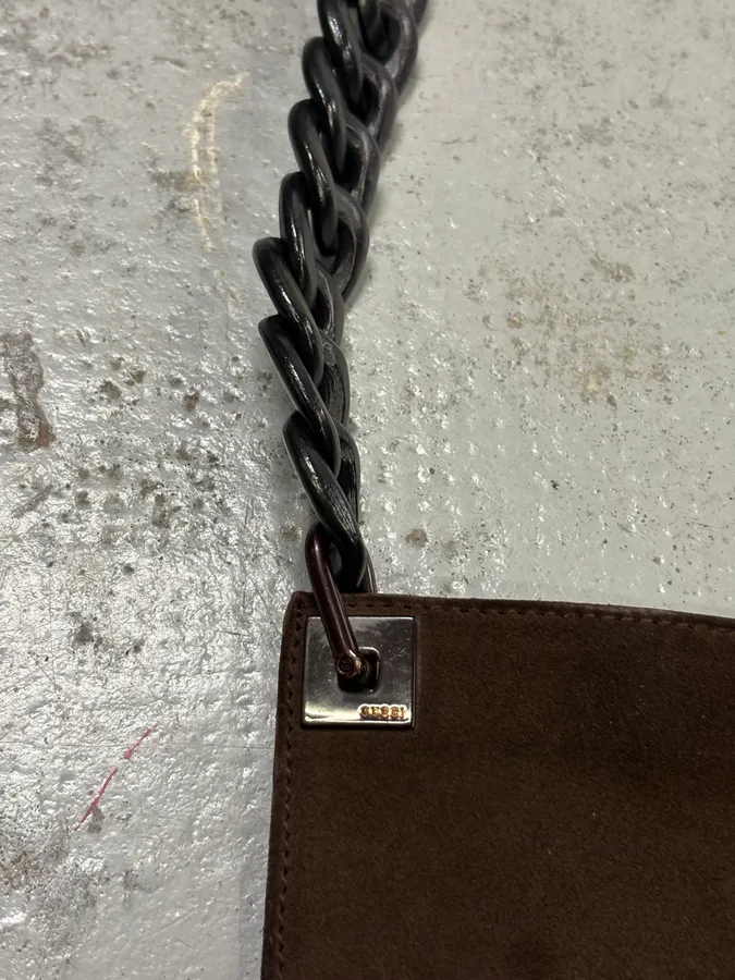 2000s Gucci Chain Brown Suede Leather Bag - Image 6