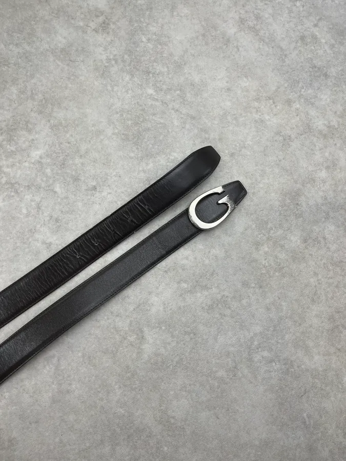 2000s Gucci Dark Brown Leather Logo G-Buckle Belt - Image 3