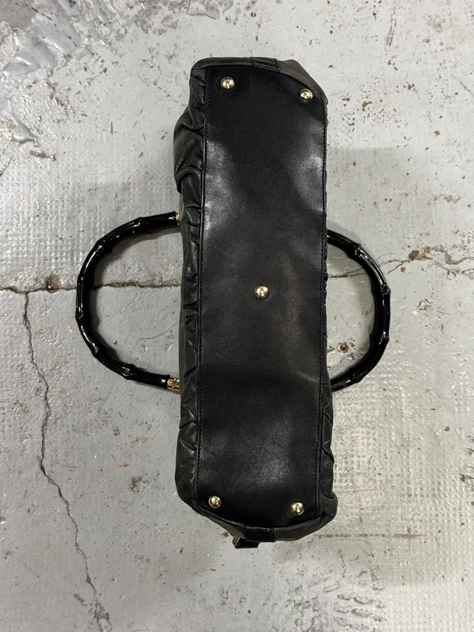 2000s Gucci Dark Green & Black Eroded Bamboo Handle Bag - Image 13