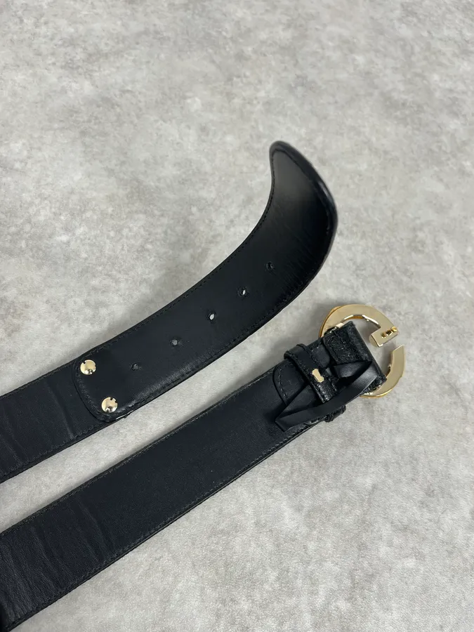 2000s Gucci Golden Bamboo Black Leather Belt - Image 5