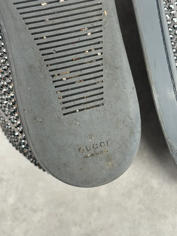 2000s Gucci Grey Leather Swarovski Crystal High-Top Sneakers - Image 16
