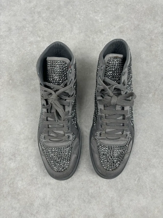 2000s Gucci Grey Leather Swarovski Crystal High-Top Sneakers - Image 7
