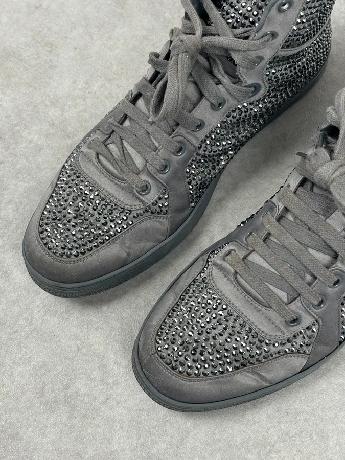 2000s Gucci Grey Leather Swarovski Crystal High-Top Sneakers - Image 9