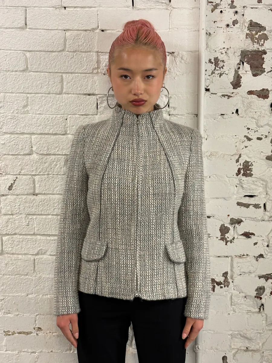 2000s Gucci Grey Tweed Minimalist Jacket
