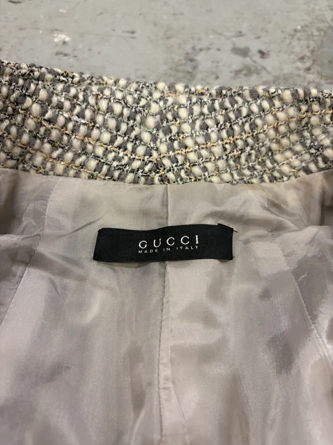 2000s Gucci Grey Tweed Minimalist Jacket - Image 10