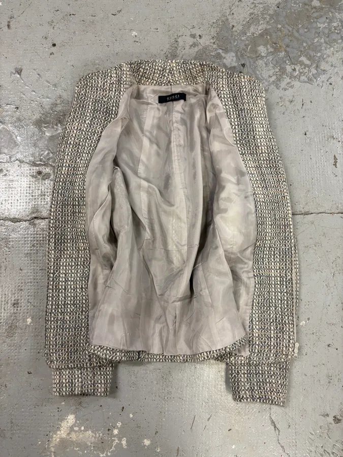 2000s Gucci Grey Tweed Minimalist Jacket - Image 5