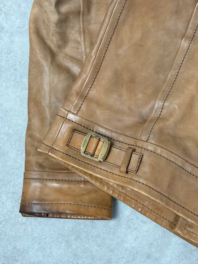 2000s Gucci Light Brown Leather Cargo Jacket - Image 11