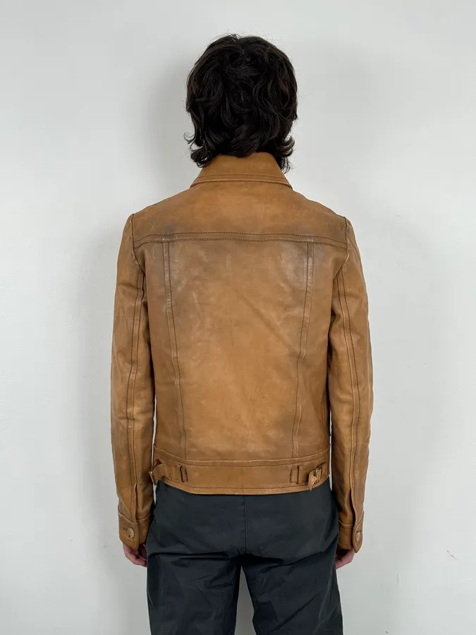 2000s Gucci Light Brown Leather Cargo Jacket - Image 3